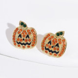 Halloween monster diamond-encrusted pumpkin earrings witch mask earrings