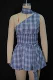 Women's Autumn Fashion Halter Neck Slim Waist Pleated Plaid Skirt Set