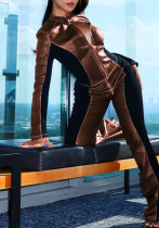 Women's Long Sleeve Casual Elastic PU Pants Set Women's Long Sleeve Casual Elastic PU Pants Set