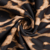 Women's Autumn Winter Leopard Print Off Shoulder Deep V-Neck Finger Sleeve High Waist Pants Set