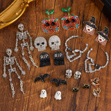 Halloween diamond-encrusted skull alloy earrings pumpkin head witch earrings bat earrings
