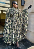 Women's African Plus Size Camouflage Loose Pleated Dress