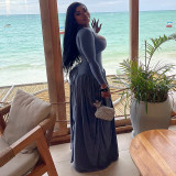 Women's Autumn Fashion Elegant Solid Color Long Sleeve Cut-Out Flared Dress