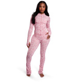 Women's Autumn Fashion Hooded Camouflage Print Long Sleeve Sports Slim Fit Casual Pants Set