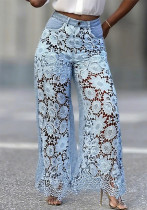 Women's Cut-Out Lace Patchwork Denim Pants Women's Cut-Out Lace Patchwork Denim Pants