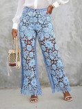 Women's Cut-Out Lace Patchwork Denim Pants