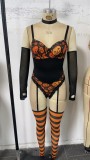 Women's Halloween Lingerie Temptation Sexy Lace Low Back Bodysuit Set