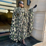 Women's African Plus Size Camouflage Loose Pleated Dress