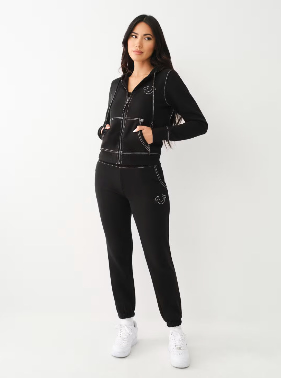 Women American Zippered Letter Print Hoodies and Pant Two-Piece Set