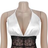 Women's Fashion Sexy Lace V-Neck Patchwork Low Back Dress