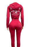 Women American Zippered Letter Print Hoodies and Pant Two-Piece Set