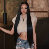 Women Solid Pu-Leather Zippered Hooded Sleeveless Crop Top