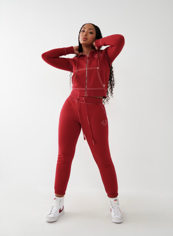 Women American Zippered Letter Print Hoodies and Pant Two-Piece Set