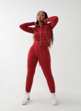 Women American Zippered Letter Print Hoodies and Pant Two-Piece Set