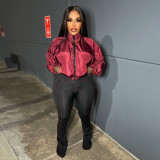 Women Casual Zippered Top and Bell Bottom Two-Piece Set