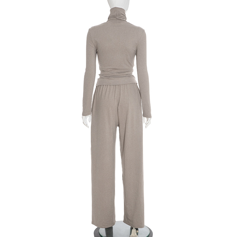 Women Fall/Winter Casual Turtleneck Long-Sleeved Top and Pants Two-Piece Set