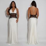 Women's Fashion Sexy Lace V-Neck Patchwork Low Back Dress