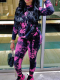 Women Fall/Winter Tie-Dye Hooded Top and Pant Two-Piece Set