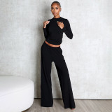 Women Fall/Winter Casual Turtleneck Long-Sleeved Top and Pants Two-Piece Set