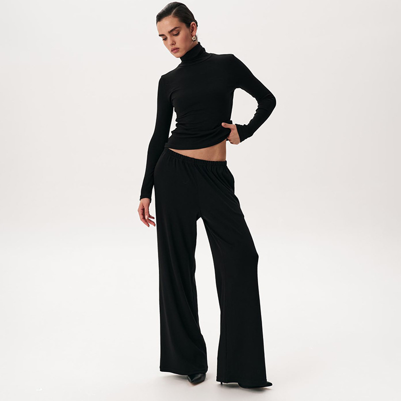 Women Fall/Winter Casual Turtleneck Long-Sleeved Top and Pants Two-Piece Set