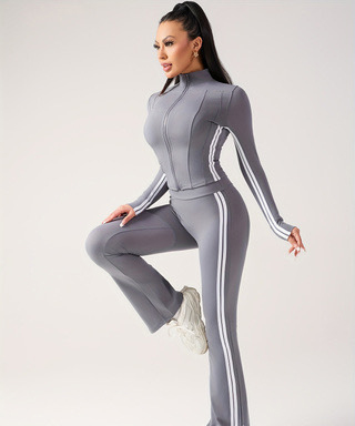 Women autumn contrasting color casual running and fitness two-piece set