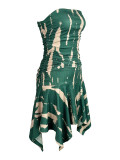 Women's Fashion Sexy Strapless Print Slim Waist Asymmetrical Dress