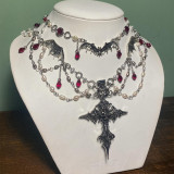 Halloween necklace jewelry dark cross angel metal gothic chain