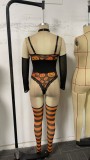 Women's Halloween Lingerie Temptation Sexy Lace Low Back Bodysuit Set