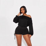Women's Fashion Casual Off Shoulder Long Sleeve Drawstring Slim Waist Jumpsuit