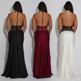 Women's Fashion Sexy Lace V-Neck Patchwork Low Back Dress