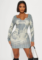 Women's Fashion Print Slim Fit Slim Waist Long Sleeve Tight Bodycon Dress Women's Fashion Print Slim Fit Slim Waist Long Sleeve Tight Bodycon Dress