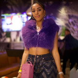 Women Solid Pu-Leather Zippered Hooded Sleeveless Crop Top