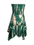 Women's Fashion Sexy Strapless Print Slim Waist Asymmetrical Dress