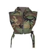 Women's Washed Denim Cotton Blend Hooded Sleeveless Cargo Short Vest