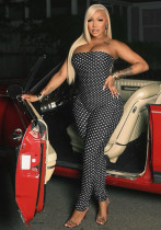 Women's Autumn Winter Polka Dot Strapless Print Slim Fit Jumpsuit Women's Autumn Winter Polka Dot Strapless Print Slim Fit Jumpsuit