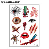 Halloween funny tattoo stickers scary mouth scar waterproof tattoo stickers