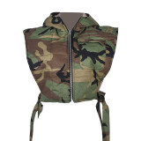 Women's Washed Denim Cotton Blend Hooded Sleeveless Cargo Short Vest