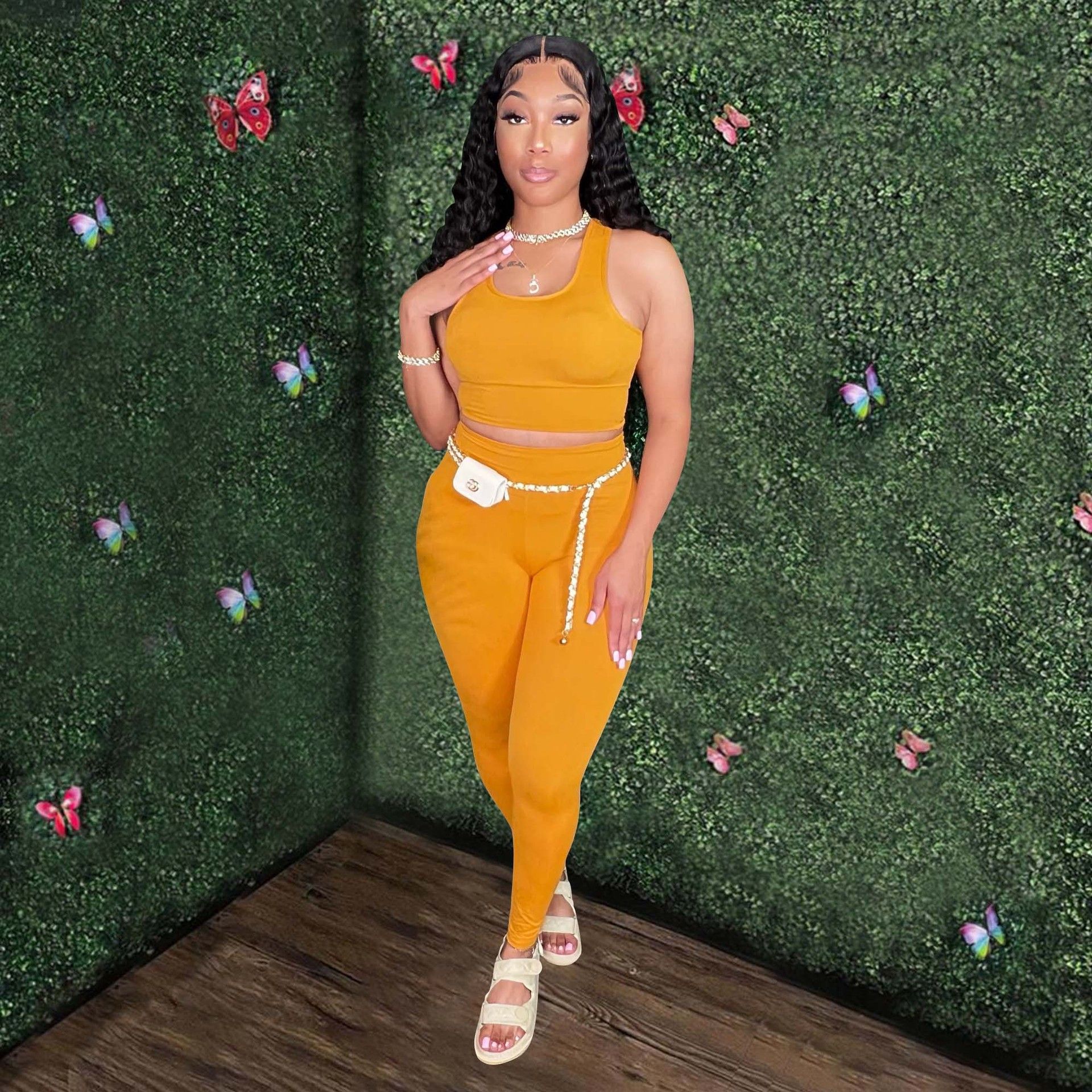 Women's Sexy Vest Outdoor Sports Tight Fitting Yoga Pants Two-Piece Set