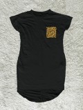 Women Leopard Print Dress with Pockets