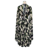 Women's African Plus Size Camouflage Loose Pleated Dress
