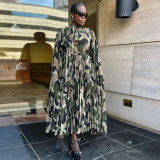 Women's African Plus Size Camouflage Loose Pleated Dress
