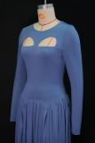 Women's Autumn Fashion Elegant Solid Color Long Sleeve Cut-Out Flared Dress