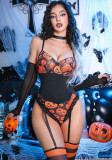 Women's Halloween Lingerie Temptation Sexy Lace Low Back Bodysuit Set