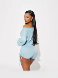 Women's Fashion Casual Off Shoulder Long Sleeve Drawstring Slim Waist Jumpsuit