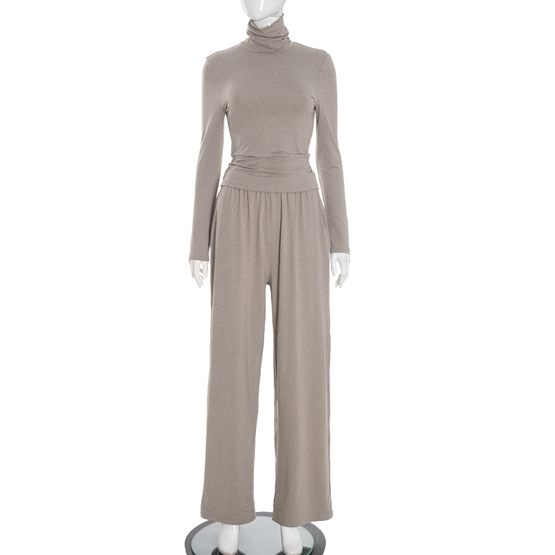 Women Fall/Winter Casual Turtleneck Long-Sleeved Top and Pants Two-Piece Set