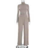 Women Fall/Winter Casual Turtleneck Long-Sleeved Top and Pants Two-Piece Set