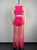 Women's Fashion Sexy Vest Shorts See-Through Pleated Mesh Skirt Beach Three-Piece Set