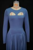 Women's Autumn Fashion Elegant Solid Color Long Sleeve Cut-Out Flared Dress