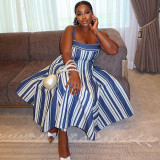 Women's Autumn Fashion Elegant Strap Striped Flared Dress