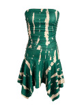 Women's Fashion Sexy Strapless Print Slim Waist Asymmetrical Dress